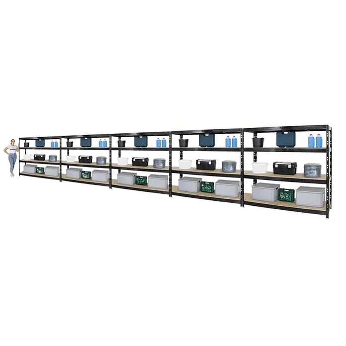 Mega Deal | 5x Profi Schwerlastregal Rhino | HxBxT 180x200x60cm | 4 Spanplatten-Ebenen 16mm | Fachlast 500kg | Schwarz - 