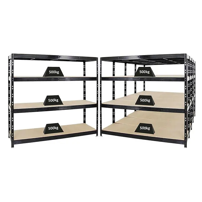 Mega Deal | 5x Profi Schwerlastregal Rhino | HxBxT 180x200x60cm | 4 Spanplatten-Ebenen 16mm | Fachlast 500kg | Schwarz - 