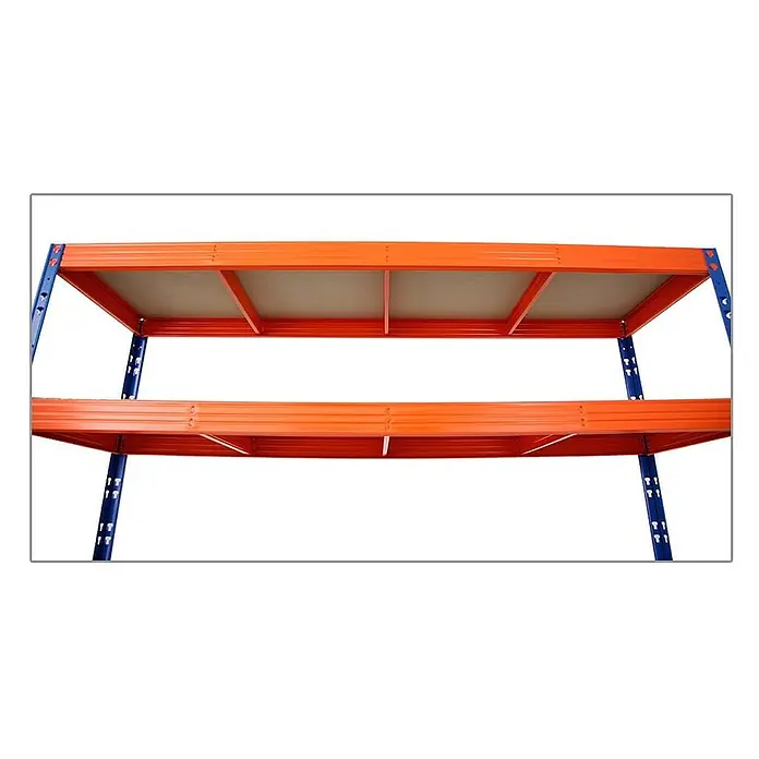 Mega Deal | 5x Profi Schwerlastregal Rhino | HxBxT 200x200x60cm | 4 Spanplatten-Ebenen 16mm | Fachlast 500kg | Blau-Orange - 