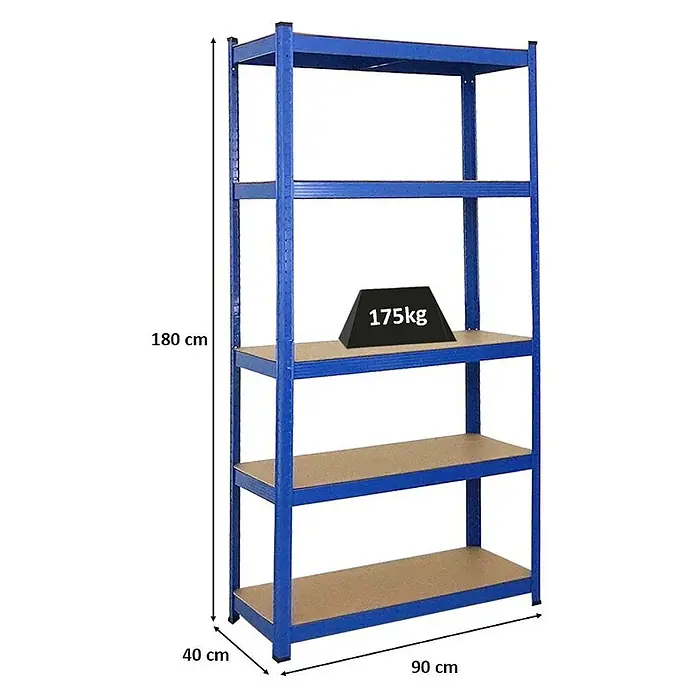PROREGAL Schwerlastregal Ragnar HxBxT 180x90x40cm 5 MDF-Platten-Ebenen Fachlast 175 kg Blau - 