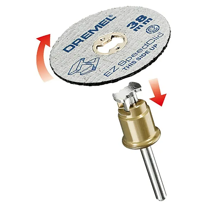 Dremel EZ SpeedClic Kit de iniciación Mod. SC 406 - 3 pzs. - Imagen de un disco de corte Dremel EZ SpeedClic con disco de rectificado y accesorio correspondiente.