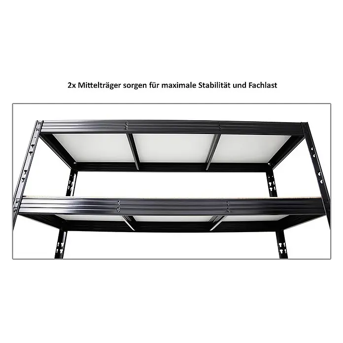 Mega Deal | 2x Profi Schwerlastregal Rhino | HxBxT 180x160x60cm | 4 Melamin-Ebenen 16mm | Fachlast 500kg | Schwarz - 