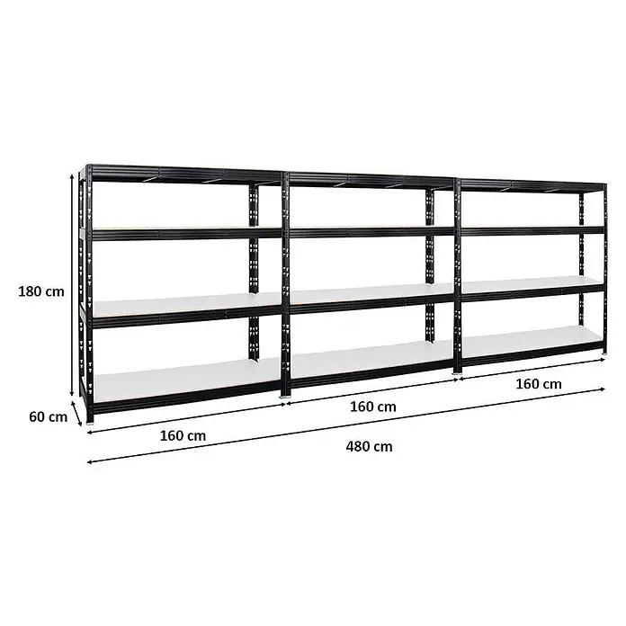 Mega Deal | 3x Profi Schwerlastregal Rhino | HxBxT 180x160x60cm | 4 Melamin-Ebenen 16mm | Fachlast 500kg | Schwarz - 