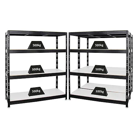 Mega Deal | 3x Profi Schwerlastregal Rhino | HxBxT 180x160x60cm | 4 Melamin-Ebenen 16mm | Fachlast 500kg | Schwarz