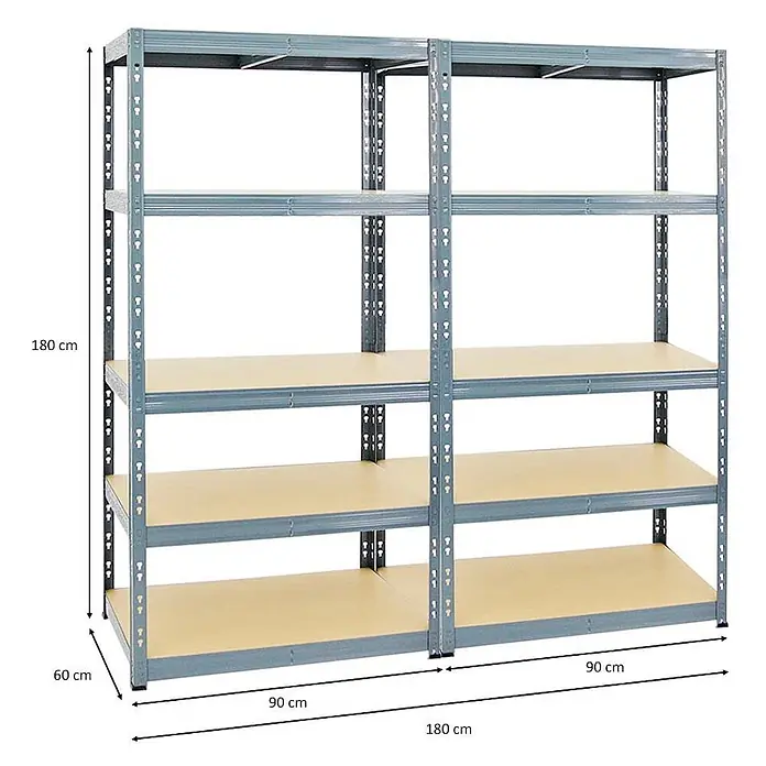 Mega Deal | 2x Schwerlastregal Tiger | HxBxT 180x90x60 cm |  Fachlast 265kg | Grau - 