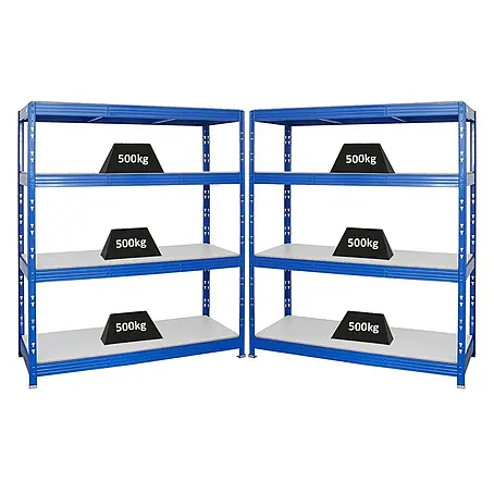 Set Deal 2x Profi Schwerlastregal Rhino 180x160x60cm 4 Böden 500kg Blau