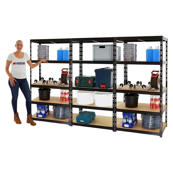Mega Deal | 3x Schwerlastregal Tiger | HxBxT 180x90x60 cm |  Fachlast 265kg | Schwarz - 