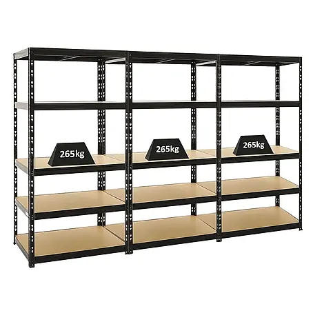 Mega Deal | 3x Schwerlastregal Tiger | HxBxT 180x90x60 cm |  Fachlast 265kg | Schwarz