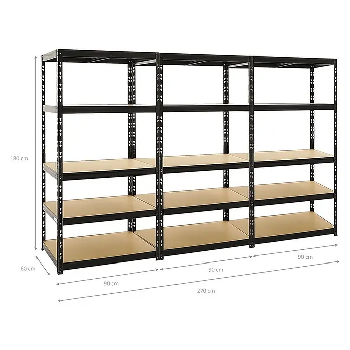Mega Deal | 3x Schwerlastregal Tiger | HxBxT 180x90x60 cm |  Fachlast 265kg | Schwarz - 