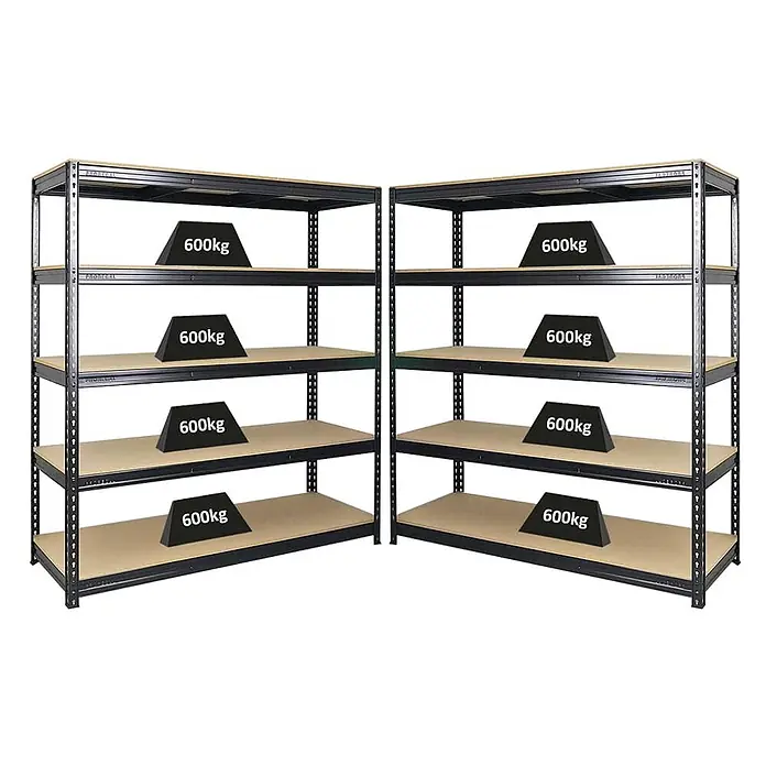 Mega Deal | 2x Profi Schwerlastregal BISON | HxBxT 200x180x60cm | 5 Fachböden | Fachlast 600kg | Schwarz - 