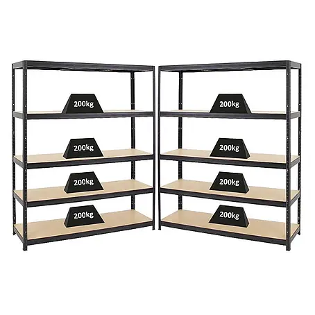 Mega Deal | 2x Schwerlastregal Giant Elephant | HxBxT 180x150x45 cm |  Fachlast 200kg | Schwarz