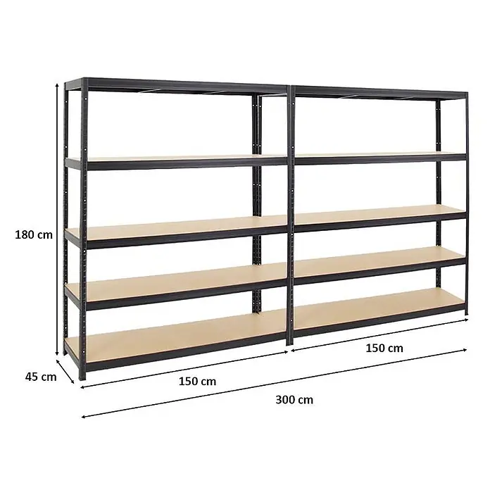 Mega Deal | 2x Schwerlastregal Giant Elephant | HxBxT 180x150x45 cm |  Fachlast 200kg | Schwarz - 