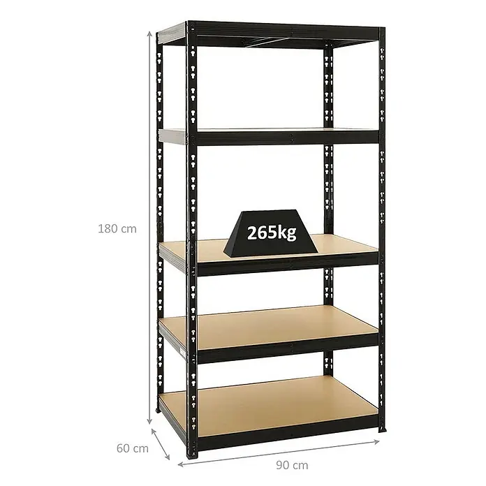 Schwerlastregal Tiger | HxBxT 180x90x60 cm |  Fachlast 265kg | Schwarz - 