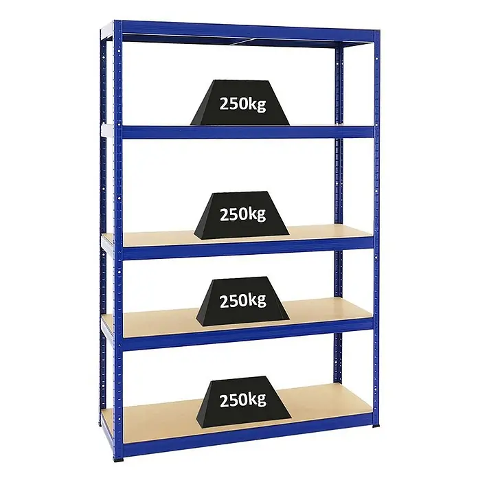 Proregal Schwerlastregal Big Elephant S - H x B x T: 180 x 120 x 45 cm, Traglast pro Boden: 250 kg, Anzahl Böden: 5 Stk., Stecken, Blau