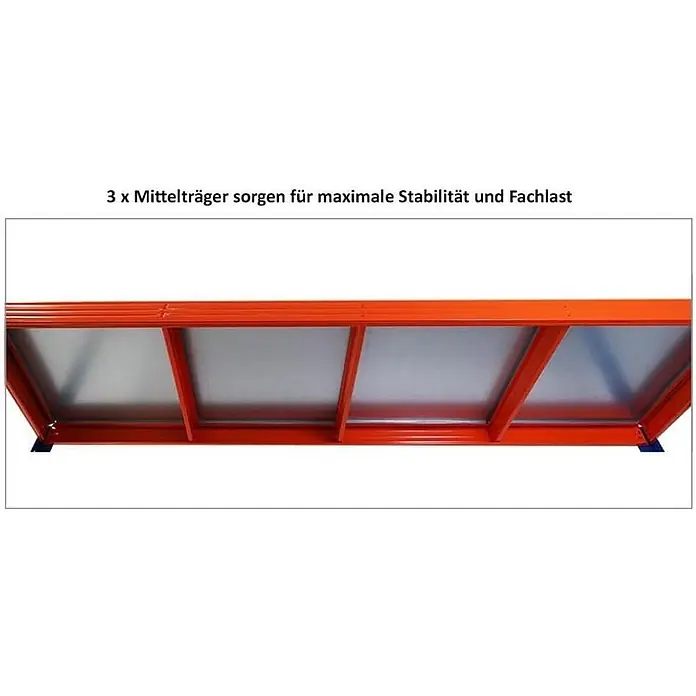 Mega Deal | 4x Profi Schwerlastregal Rhino | HxBxT 180x200x60cm | 4 Stahlplatten-Ebenen | Fachlast 500kg | Blau/Orange - 