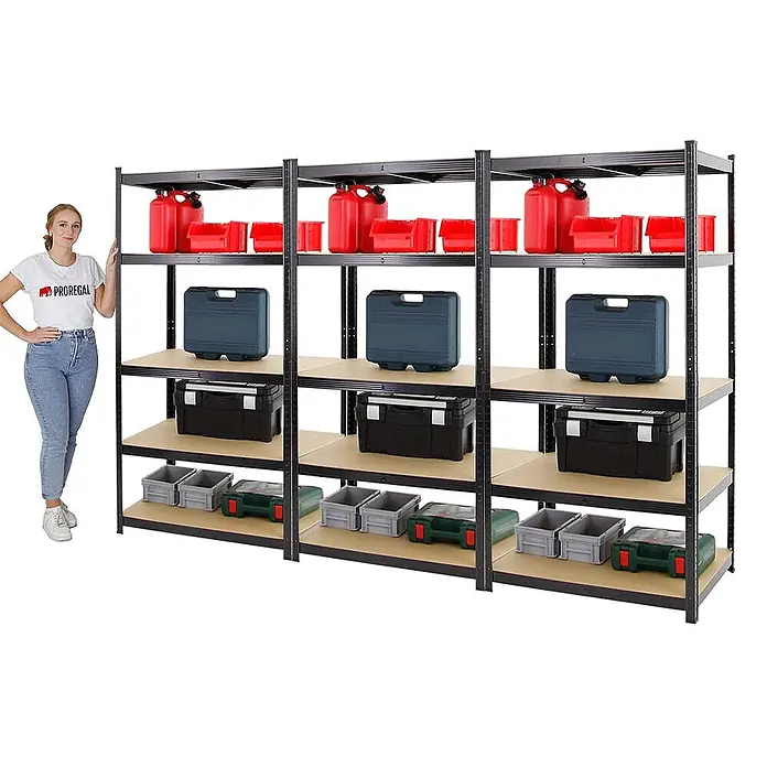 Mega Deal | 3x Schwerlastregal TAURUS | HxBxT 180x90x60cm | Fachlast 175kg | Schwarz - 