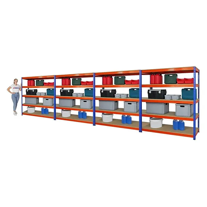 Mega Deal | 4x Profi Schwerlastregal BISON | HxBxT 200x180x60cm | 5 Fachböden | Fachlast 600kg | Blau-Orange - 