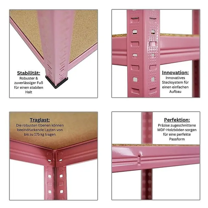 Mega Deal | 2x Wohnregal PINK LADY | HxBxT 180x90x40cm| Fachlast 175kg | 5 Ebenen | Pink - 