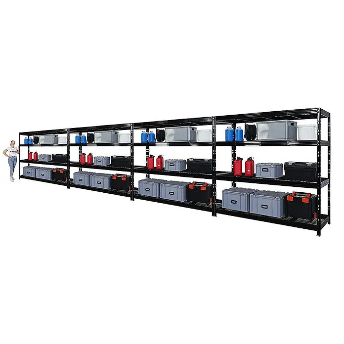 Mega Deal | 4x Profi Schwerlastregal Rhino | HxBxT 180x200x60cm | 4 Gitterrost-Ebenen | Fachlast 500kg | Schwarz - 