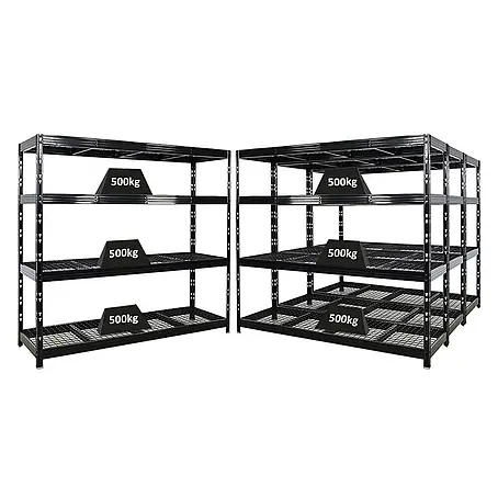 Set Deal 4x Profi Schwerlastregal Rhino 180x200x60cm 4 Böden 500kg Schwarz