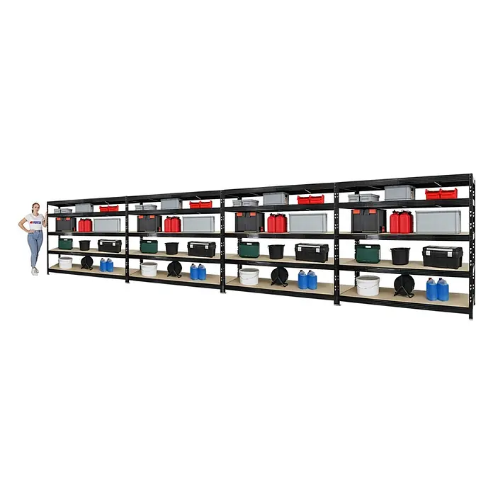 Mega Deal | 4x Profi Schwerlastregal Rhino | HxBxT 180x200x60cm | 5 Spanplatten-Ebenen 8mm | Fachlast 500kg | Schwarz - 