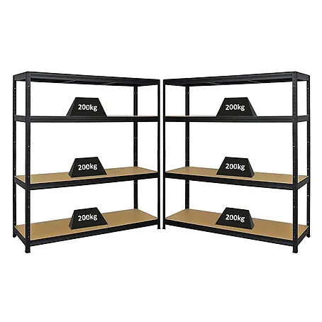 Mega Deal | 2x Schwerlastregal Giant Elephant | HxBxT 160x150x45cm | Fachlast 200kg | Schwarz