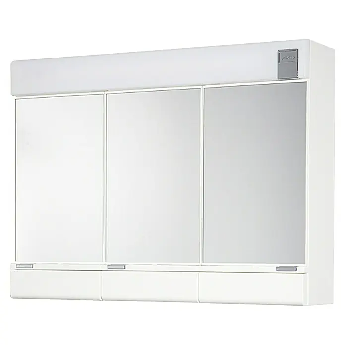 Jokey Spiegelschrank Jade Comfort - B x H: 70 x 54 cm, Kunststoff, Weiß - Weißer Spiegelschrank mit drei Türen und integrierter Beleuchtung für ein modernes Badezimmerdesign.
