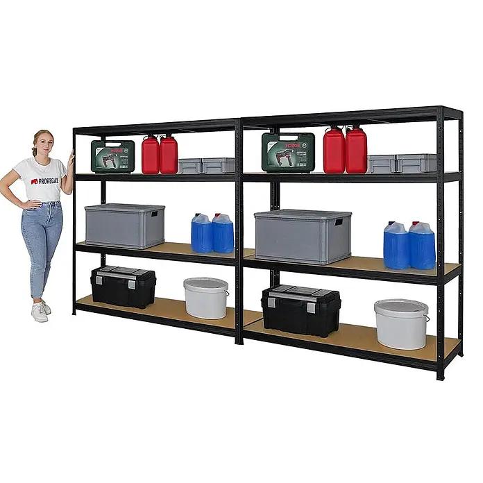 Mega Deal | 2x Schwerlastregal Giant Elephant | HxBxT 160x150x45cm | Fachlast 200kg | Schwarz - 