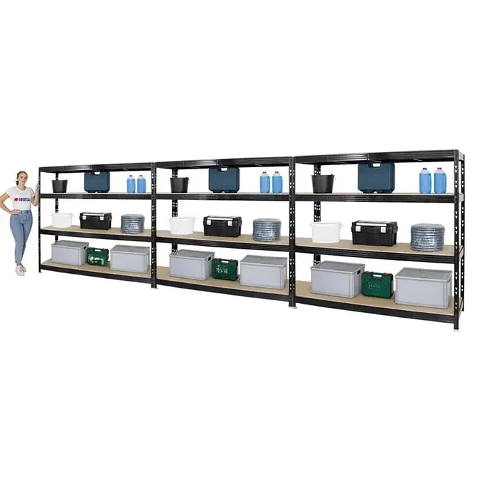 Mega Deal | 3x Profi Schwerlastregal Rhino | HxBxT 180x200x60cm | 4 Spanplatten-Ebenen 16mm | Fachlast 500kg | Schwarz - 