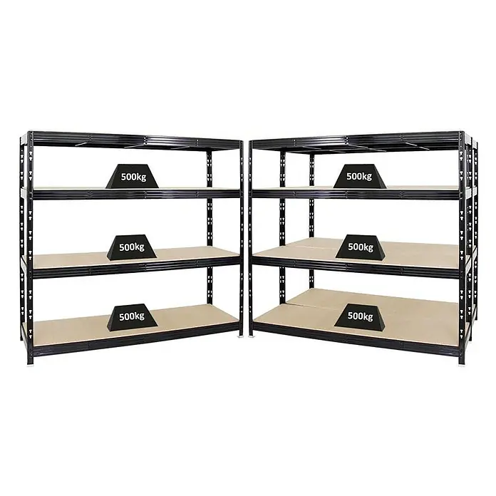 Mega Deal | 3x Profi Schwerlastregal Rhino | HxBxT 180x200x60cm | 4 Spanplatten-Ebenen 16mm | Fachlast 500kg | Schwarz - 
