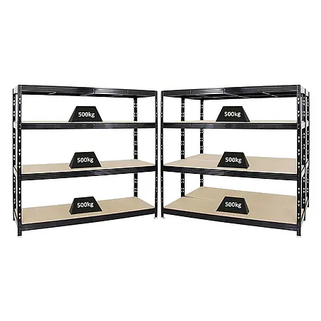 Mega Deal | 3x Profi Schwerlastregal Rhino | HxBxT 180x200x60cm | 4 Spanplatten-Ebenen 16mm | Fachlast 500kg | Schwarz