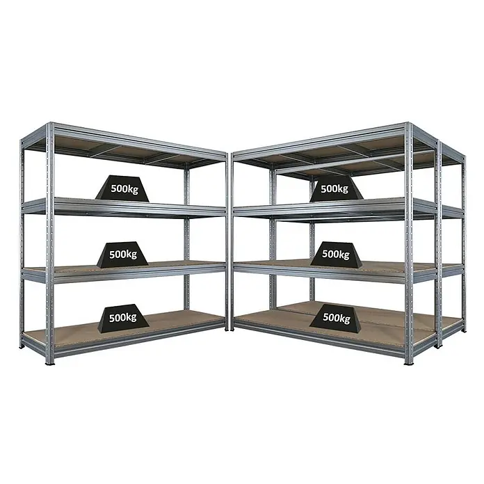 Mega Deal | 3x Schwerlastregal DINO | HxBxT 180x200x60cm | 4 Spanplatten-Ebenen 16mm | Fachlast 500kg | Verzinkt - 