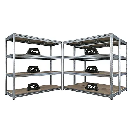 Mega Deal | 3x Schwerlastregal DINO | HxBxT 180x200x60cm | 4 Spanplatten-Ebenen 16mm | Fachlast 500kg | Verzinkt