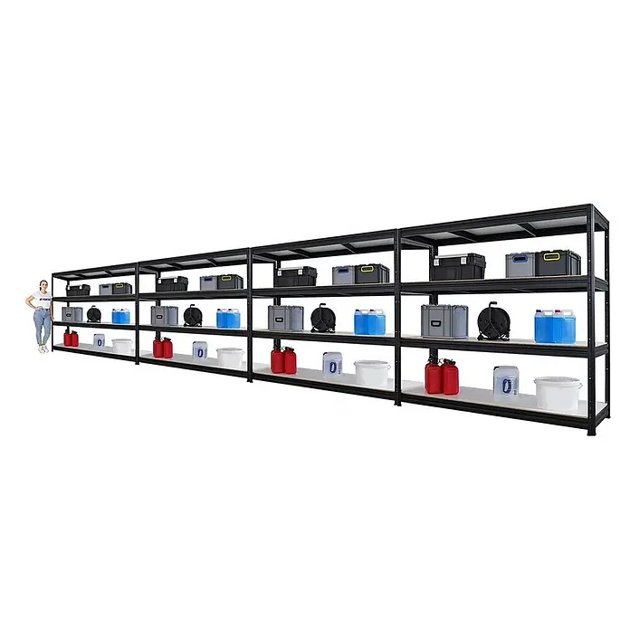 Mega Deal | 4x Schwerlastregal DINO | HxBxT 180x200x60cm | 4 Melamin-Ebenen 16mm | Fachlast 500kg | Schwarz - 
