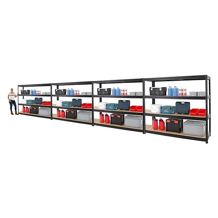 Mega Deal | 4x Schwerlastregal DINO | HxBxT 180x200x60cm | 4 MDF-Platten-Ebenen 6,5 mm | Fachlast 500kg | Schwarz - 