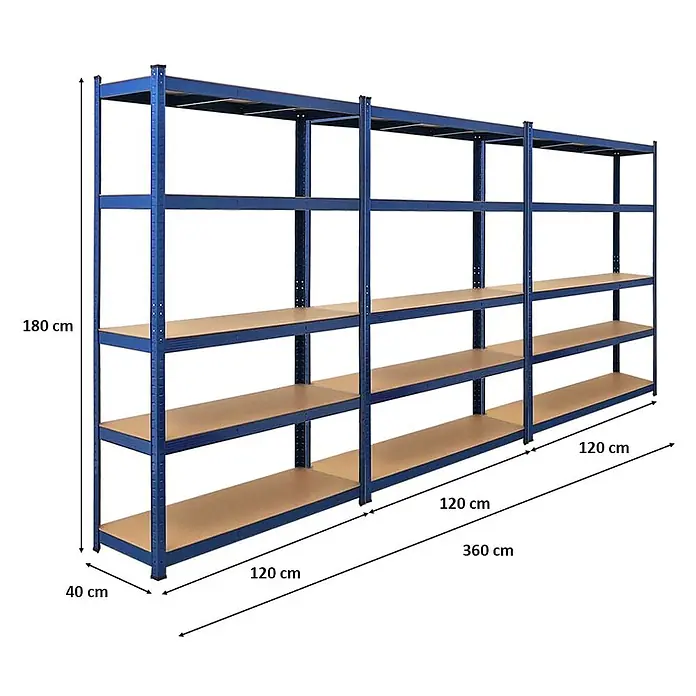 MegaDeal 3x Schwerlastregal Ragnar 180x120x40cm 5 MDF Fachlast 175kg Blau - 