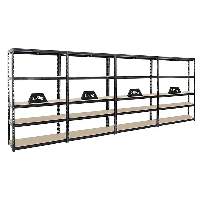 MegaDeal 4x Schwerlastregal Giant Tiger 200x120x40cm 265kg 5-Ebenen Schwarz - 