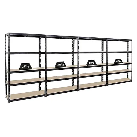 MegaDeal 4x Schwerlastregal Giant Tiger 200x120x40cm 265kg 5-Ebenen Schwarz