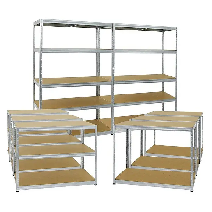 Mega Deal | 5x Schwerlastregal Big Elephant M | HxBxT 180x120x60 cm | Fachlast 250kg | Verzinkt -  - Modulare Regalsysteme aus verzinktem Stahl mit hellbraunen Holzablagen für vielseitige Lagerung.