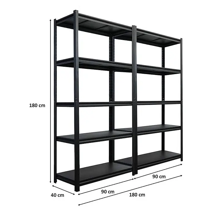 Mega Deal | 2x Schwerlastregal Thorin| HxBxT 180x90x40cm | Fachlast 350 kg | Schwarz - 