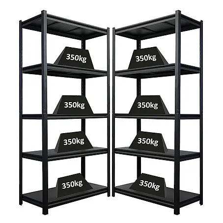 Mega Deal | 2x Schwerlastregal Thorin| HxBxT 180x90x40cm | Fachlast 350 kg | Schwarz