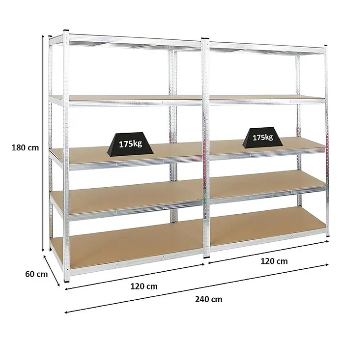 Mega Deal 2x Kellerregal GORILLA | HxBxT 180x120x60cm | Fachlast 175kg | Verzinkt | Garagenregal Schwerlastregal Werkstattregal Lagerregal Steckregal - 