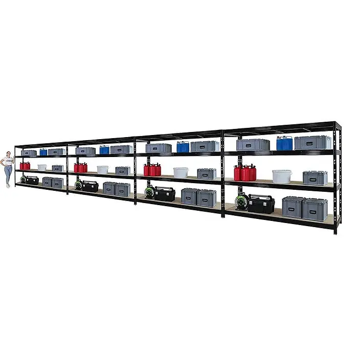 Mega Deal | 4x Profi Schwerlastregal Rhino | HxBxT 180x240x60cm | 4 Spanplatten-Ebenen 8mm | Fachlast 450kg | Schwarz - 
