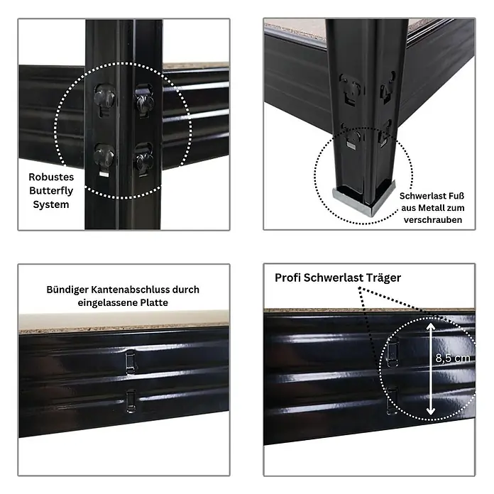 Mega Deal | 2x Profi Schwerlastregal Rhino | HxBxT 180x240x60cm | 4 Spanplatten-Ebenen 8mm | Fachlast 450kg | Schwarz - 