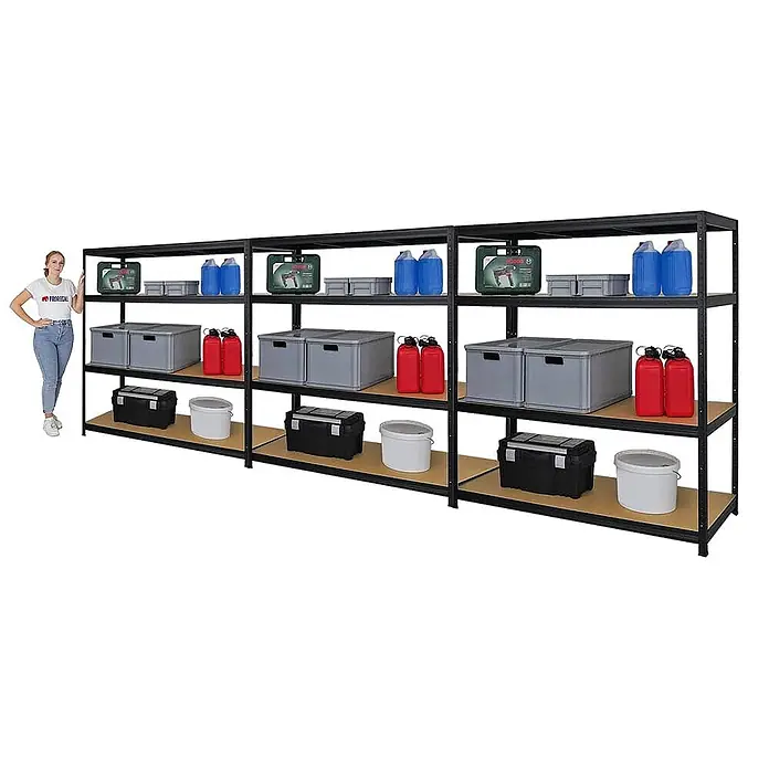 Mega Deal | 3x Schwerlastregal Giant Elephant | HxBxT 160x150x60cm | Fachlast 200kg | Schwarz - 