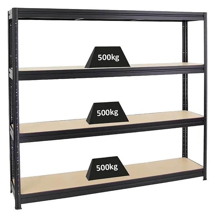 Mega Deal | 3x Schwerlastregal DINO | HxBxT 180x200x45 cm | 4 MDF-Platten-Ebenen 6,5 mm |  Fachlast 500kg | Schwarz - 