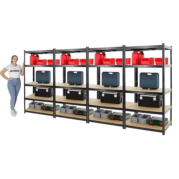 Mega Deal | 4x Schwerlastregal TAURUS | HxBxT 180x90x60cm | Fachlast 175kg | Schwarz - 