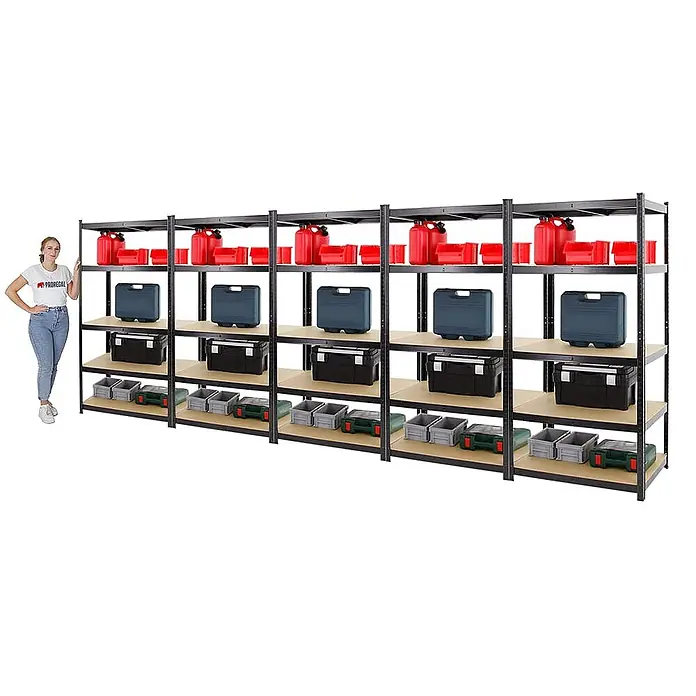 Mega Deal | 5x Schwerlastregal TAURUS | HxBxT 180x90x60cm | Fachlast 175kg | Schwarz - 