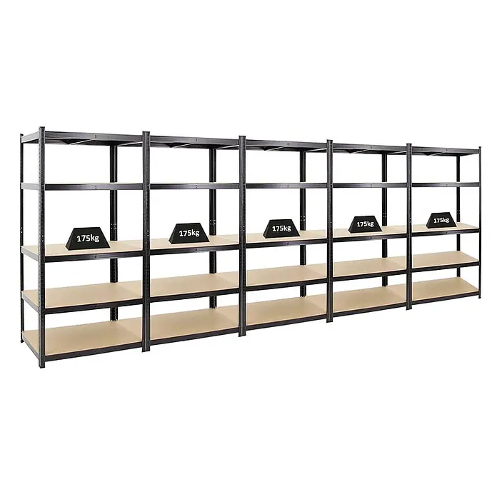 Mega Deal | 5x Schwerlastregal TAURUS | HxBxT 180x90x60cm | Fachlast 175kg | Schwarz - 