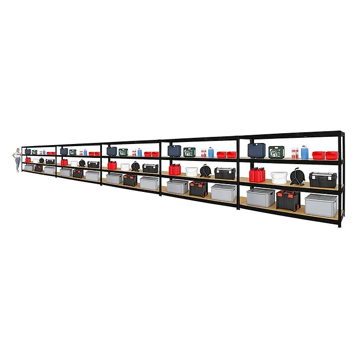 Mega Deal | 5x Schwerlastregal DINO | HxBxT 180x240x60cm | 4 MDF-Platten-Ebenen 6,5 mm | Fachlast 450kg | Schwarz - 